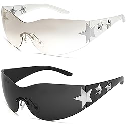 Haqptul Rimless Y2K Sunglasses Star Wrap Around