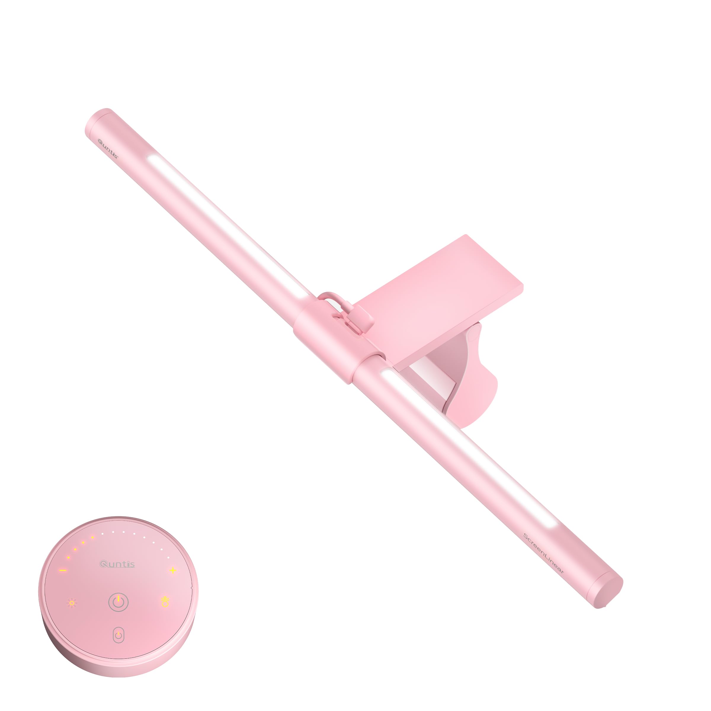 Quntis Computer Monitor Light Bar Curved with Remote & Backlight for Eye Caring, 40cm Pink Screen Light Bar Stepless Dimming Hue Adjustment, No Glare Monitor Lamp as Gift for Girls Game Work Desk Lamp
