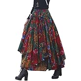 IDEALSANXUN Womens Elastic Waist Aline Cotton Lined Retro Maxi Hem Pleated Long Skirts