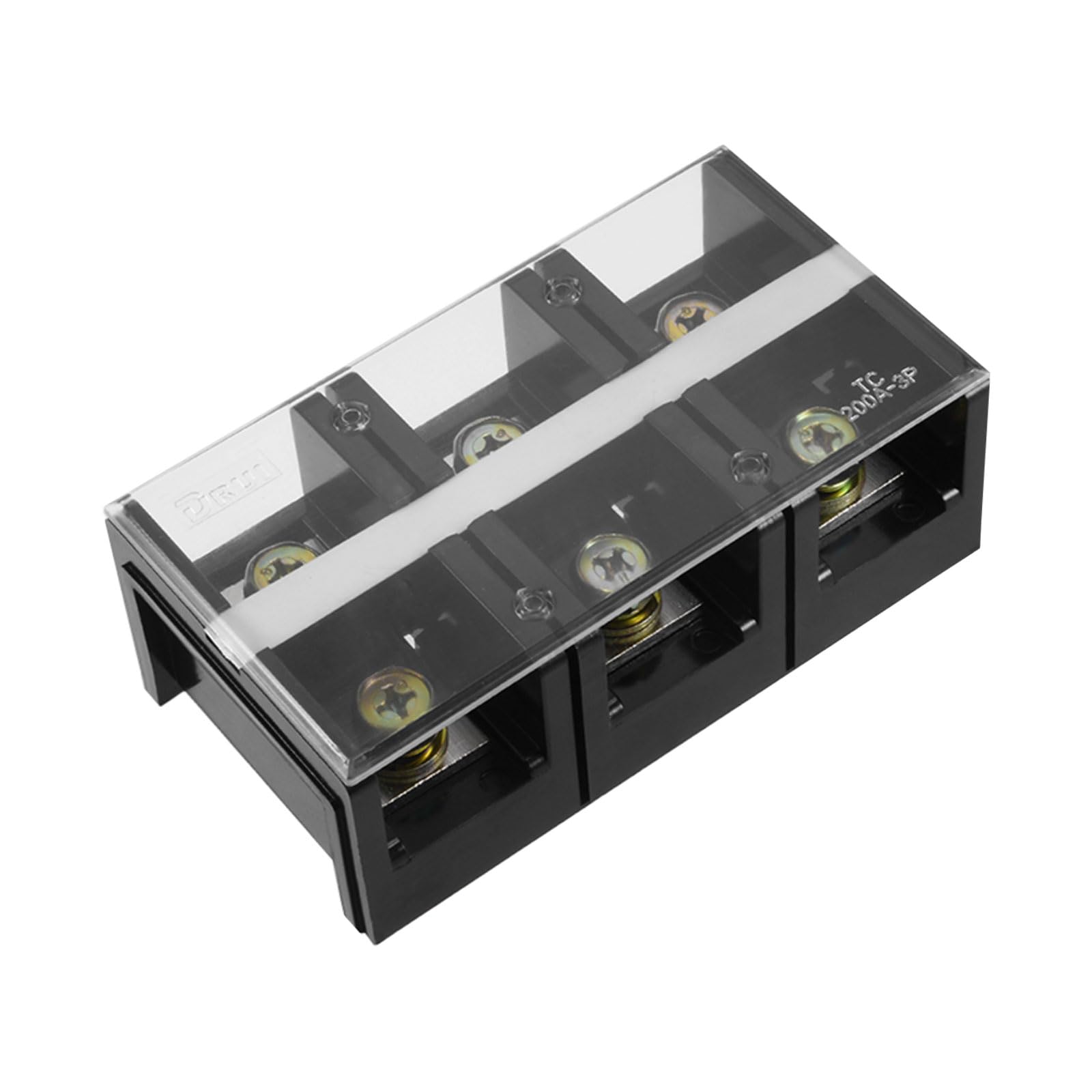 Rebower 3 Positions Dual Rows 600V 200A Terminal Strip Blocks Barrier Screws (with Cover), [for Wires Connecting, Electronic Circuits] - 1 Pack/Black