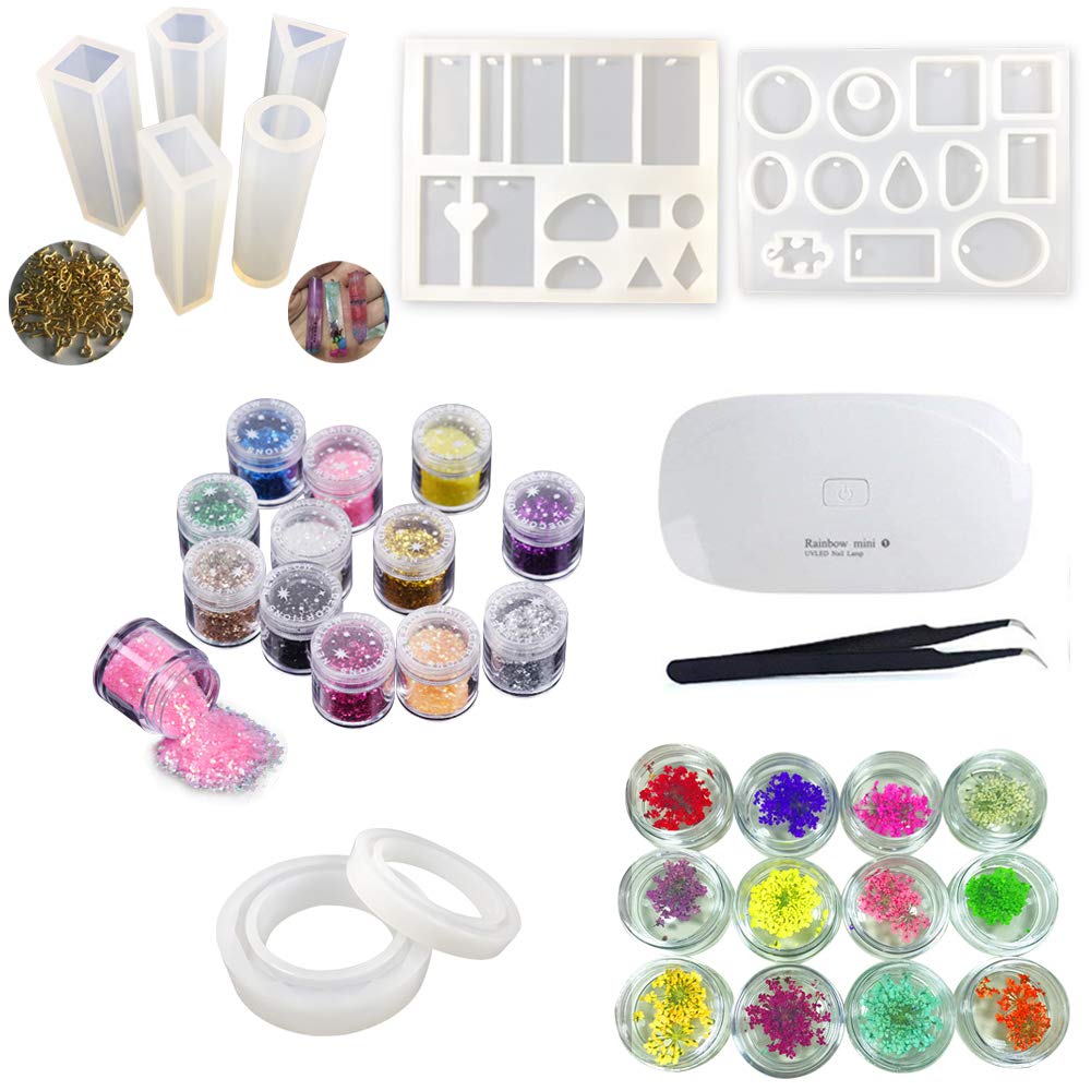 INNICON Silicone Mold Bracelets Jewelry Making Pack Glitter Sequins Dried Flower Flakes Glitter Lamp Tweezers for DIY Necklaces Charms Handmade Jewelry Craft Gift Art Accessories