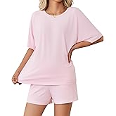 Ekouaer Womens Pajama Set Viscose from Bamboo 2 piece Lightweight Summer Pj Soft Short Sleeve Matching Lounge sets