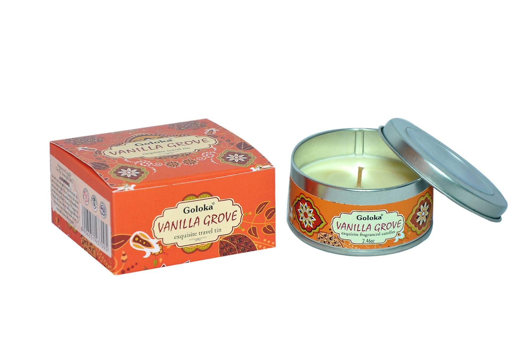 GIFTBRIT Goloka Vanilla Grove Travel Tin Candle 2.5 oz. for Meditation, Yoga, Relaxation, Healing and Positivity