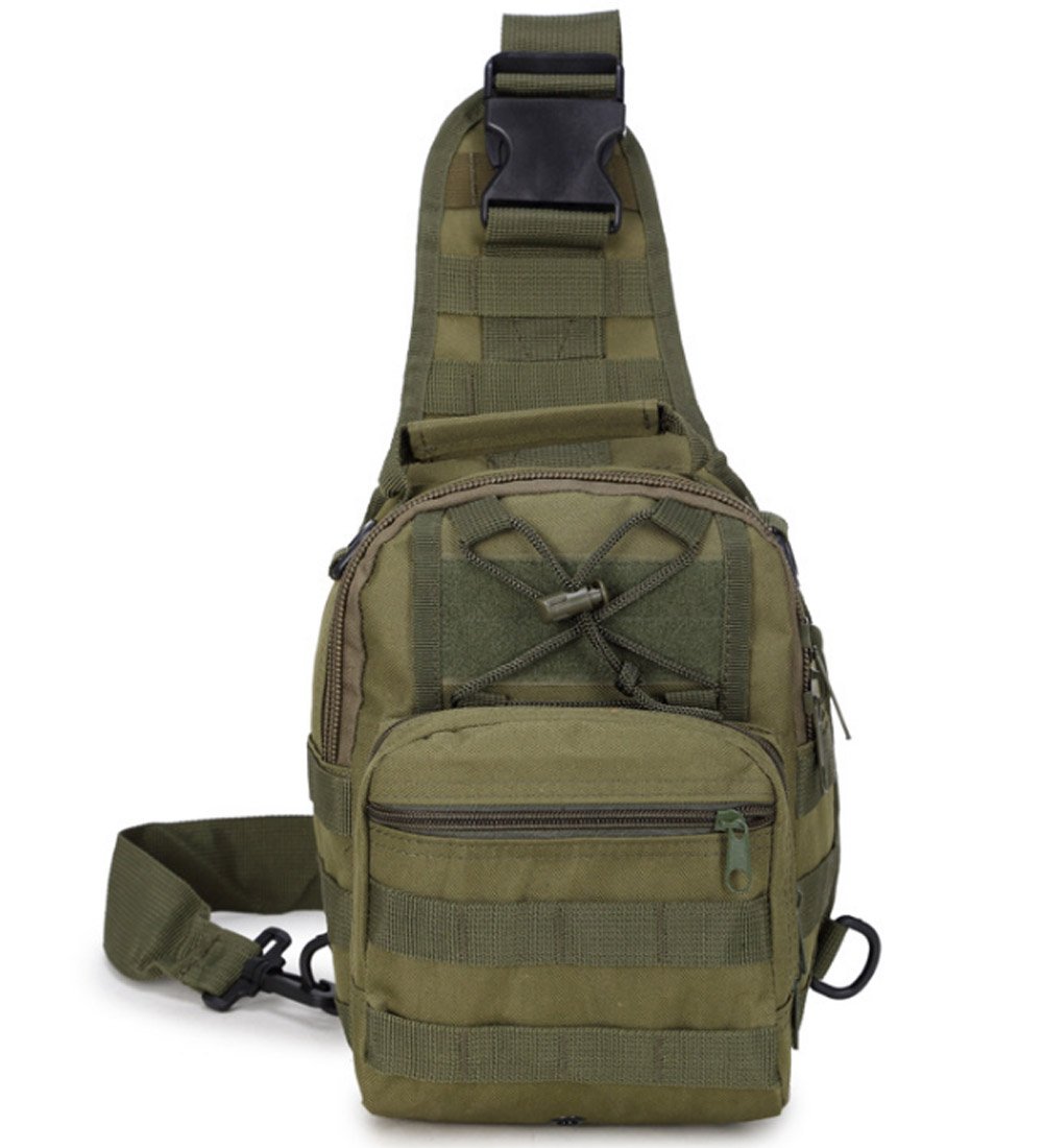 Rullar Small Hiking Daypack Tactical Sling Chest Bag Military Molle Multifunctional Shoulder Messenger Crossbody Backpack Hunting Camping Pack Army Green