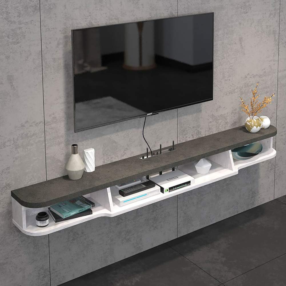 2 Tier Tv Console Wall Mounted,modern Floating Tv Shelf Cabinet Wall Hanging Media Console For Cable Box Set -top Box Gray 120x19.6x15.7cm(47x8x6inch)