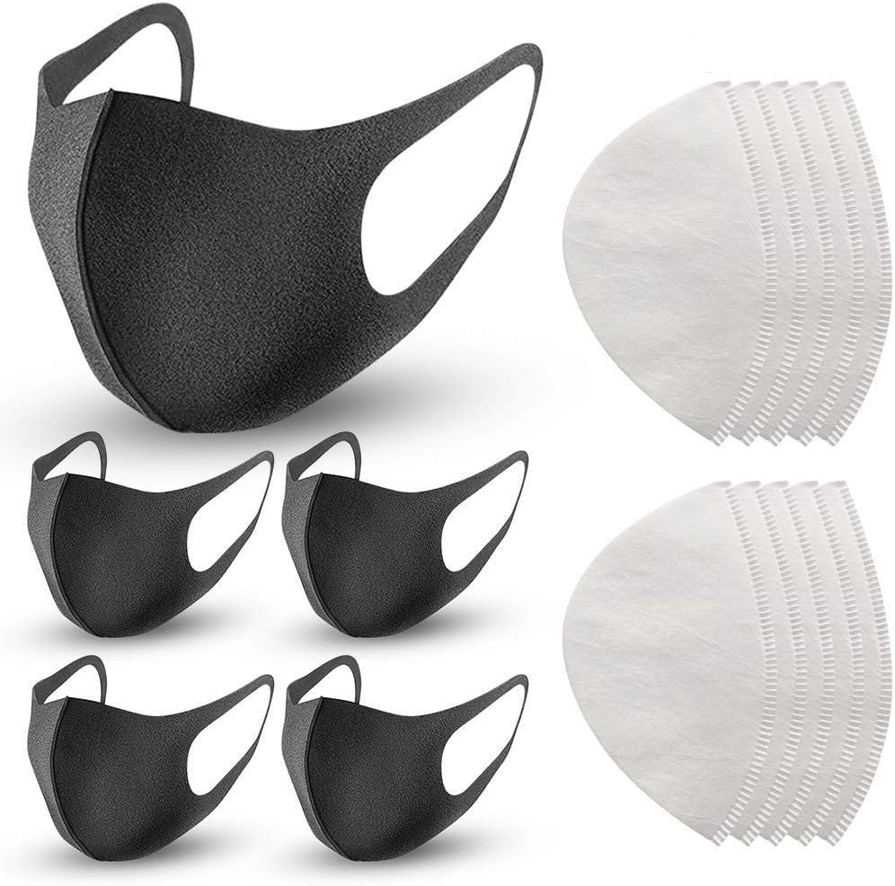 5 Sets (15 pcs) PM2.5 Respirator Másk Reusable Fashion Activated Carbon Dustproof Máscara with 10 Filtration Replacement Parts Anti Pollution, Perfect for Air Filtration