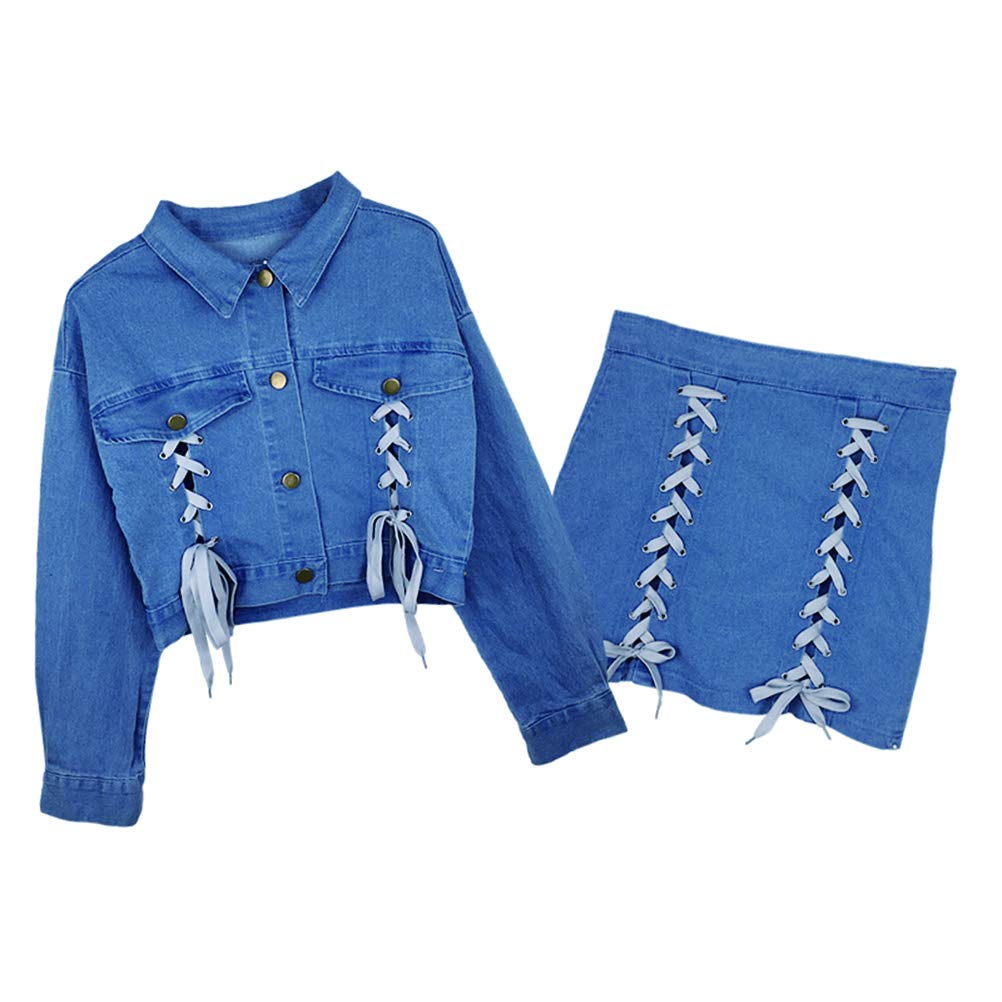 two piece denim jacket and skirt