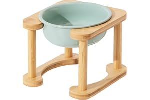 Havniva Ceramics Raised Dog Bowl with Non-Slip Stand Elevated Dog Bowl for Medium Dog Food and Water Bowl Dog Dish Pet Feeding Bowl (Single 6.9" Bowl, Light Green)