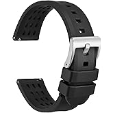 WOCCI 20mm Rally Watch Band, FKM Rubber Strap, Quick Release, Silver Brushed Buckle (Black)