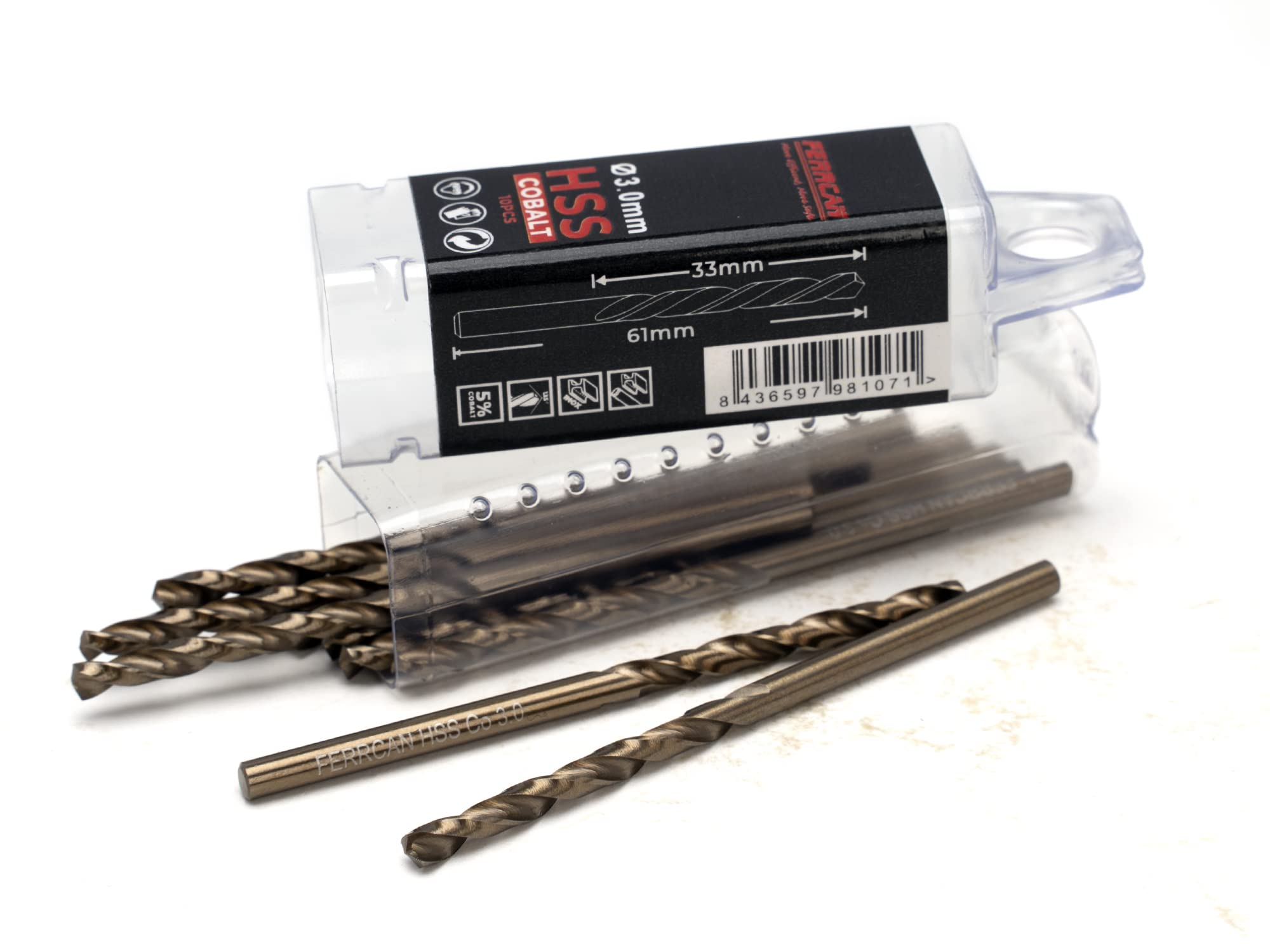 Ferrcan HSS Metal Drill Bits DIN338 M35 Cobalt 3-7mm (Pack of 10) (3mm)