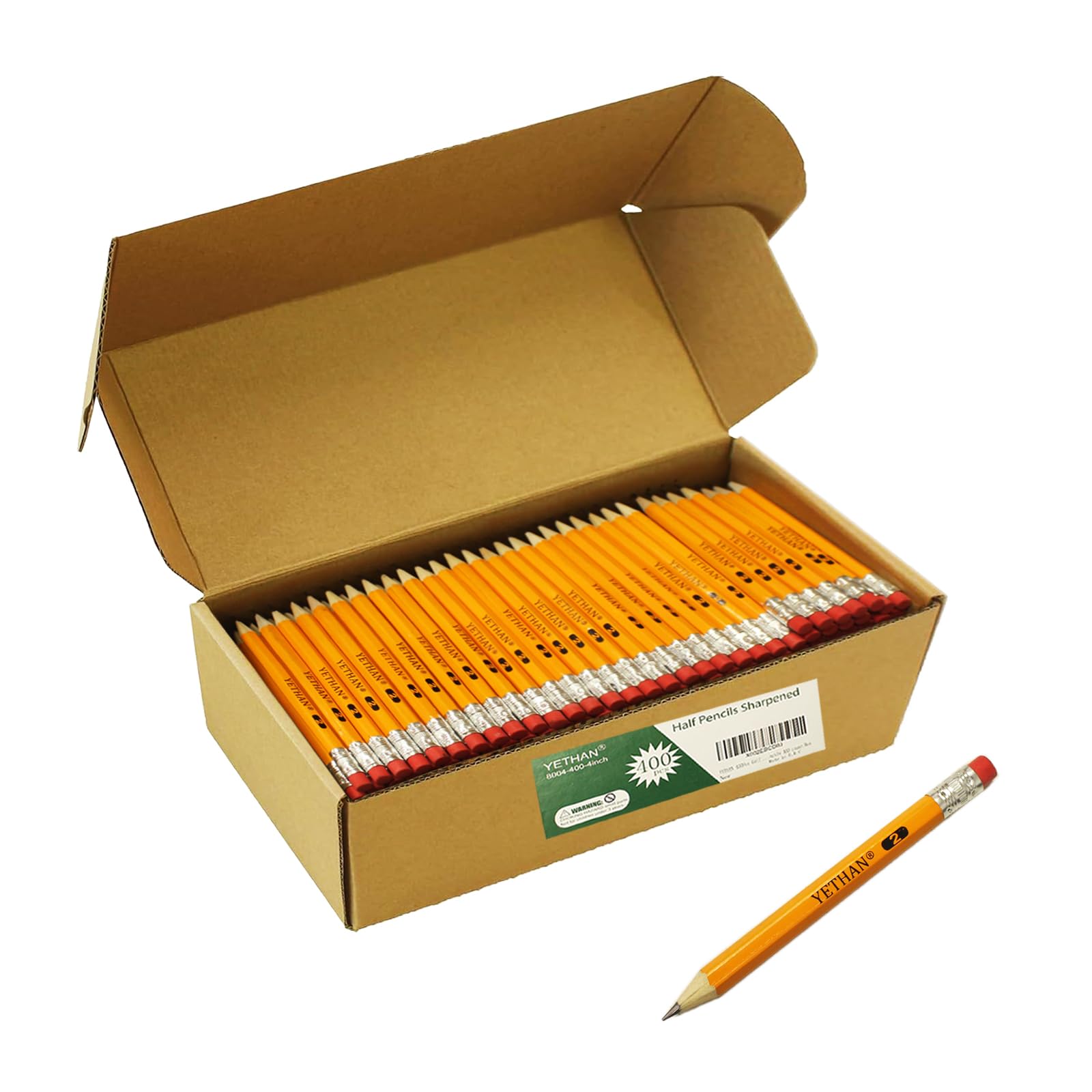 Photo 1 of YETHAN 400Pcs Golf Pencils with Eraser Tops, Hexagon Wooden pencils, Pre Sharpened 2# HB Half Pencils for kids Golf School Office 4" Mini 400 count/Box