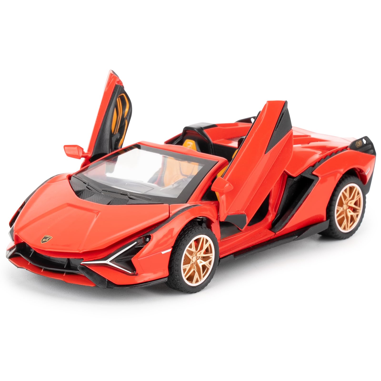 imtfzct 1/32 Lamborghini Sian Roadster Alloy Car Model, Pullback Toy Car with Sound and Light Functions, Suitable for Collectible Car Models, Children's Gift (Red)