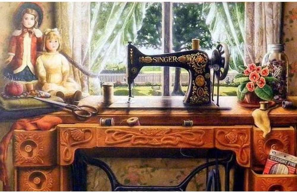 LSDAMN 5D DIY Full Diamond Painting by Number Kit Retro Sewing Machine 15.7 * 19.7 inch for Adults Cross Stitch Pictures Crystal Rhinestone Embroidery Art Craft Home Wall Decor-30x40cm