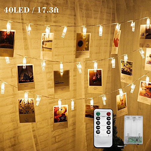 image for Twinkle Star 17.3ft 40 LED Photo Clips String Lights Battery Operated 