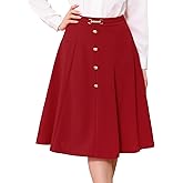 Allegra K A-Line Midi Pleated Skirt for Women's Vintage Work High Waist Flare Business Skirts