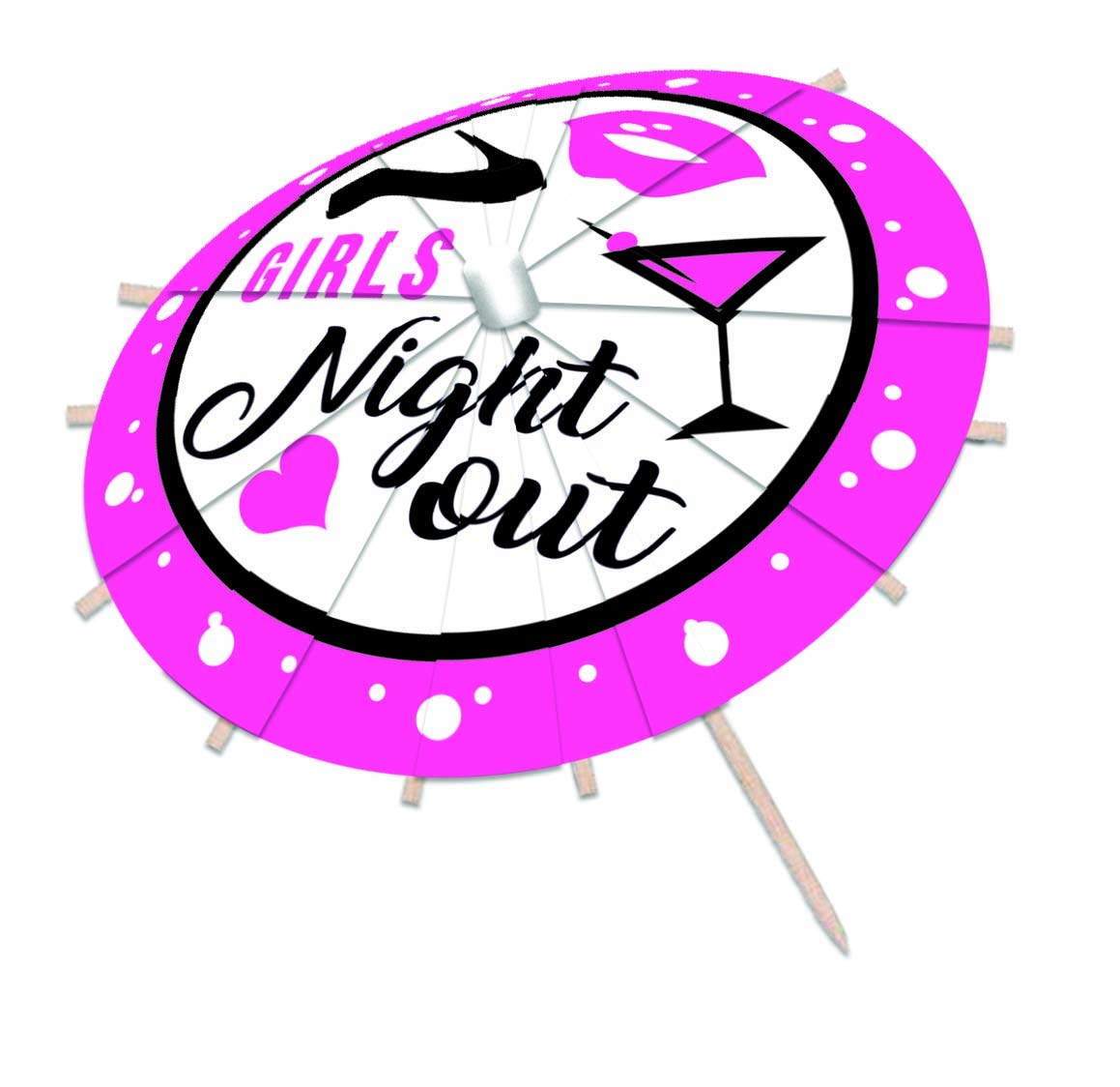 Girls Night Out' Pink, White, & Black Drink Umbrella(1 Pc.) - Fun & Chic Design, Perfect Accessory for Food & Drinks, Bachelorette Parties, Beach Getaways, & More