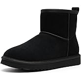 Litfun Genuine Suede Boots for Women Winter Warm Fuzzy Snow Boots Fur Lined, Black, 37