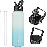 BJPKPK Insulated Water Bottles with Straw Lid, 40oz Stainless Steel Water Bottles with 3 Lids, BPA Free Leakproof Thermo, Tumblers, Cups for Sports, Gym- Mint