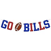 Go Bills Banner - Bills Football Party Sign, Footballs Game Day Decor, Funny Football Game Day Party Decorations Red Blue Glitter