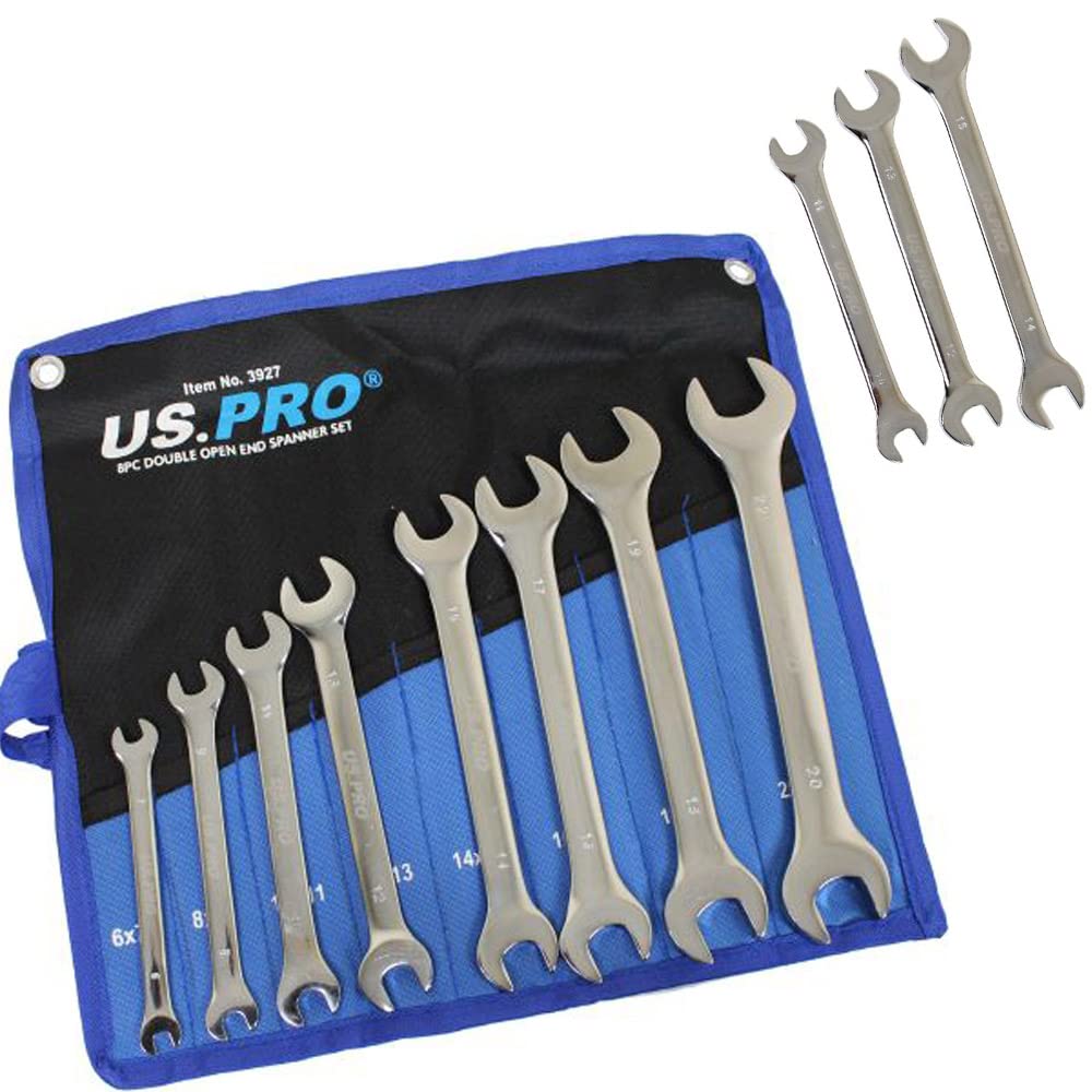 US PRO 8pc Double Open End Spanner Wrench Set Spanners 6-22mm