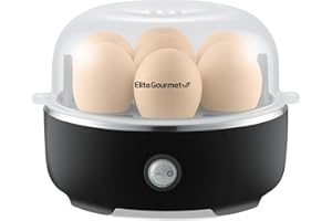 Elite Gourmet EGC115B Easy Egg Cooker Electric 7-Egg Capacity, Soft, Medium, Hard-Boiled Egg Cooker with Auto Shut-Off, Measuring Cup Included, BPA Free, Classic Black