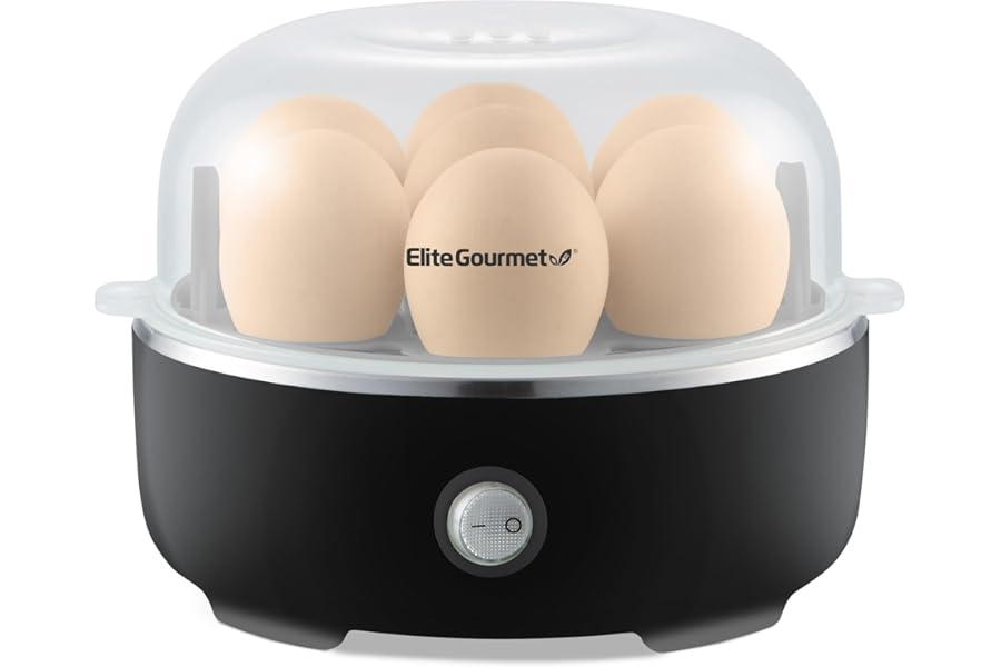 Elite Gourmet EGC115B Easy Egg Cooker Electric 7-Egg Capacity, Soft, Medium, Hard-Boiled Egg Cooker with Auto Shut-Off, Measu Book