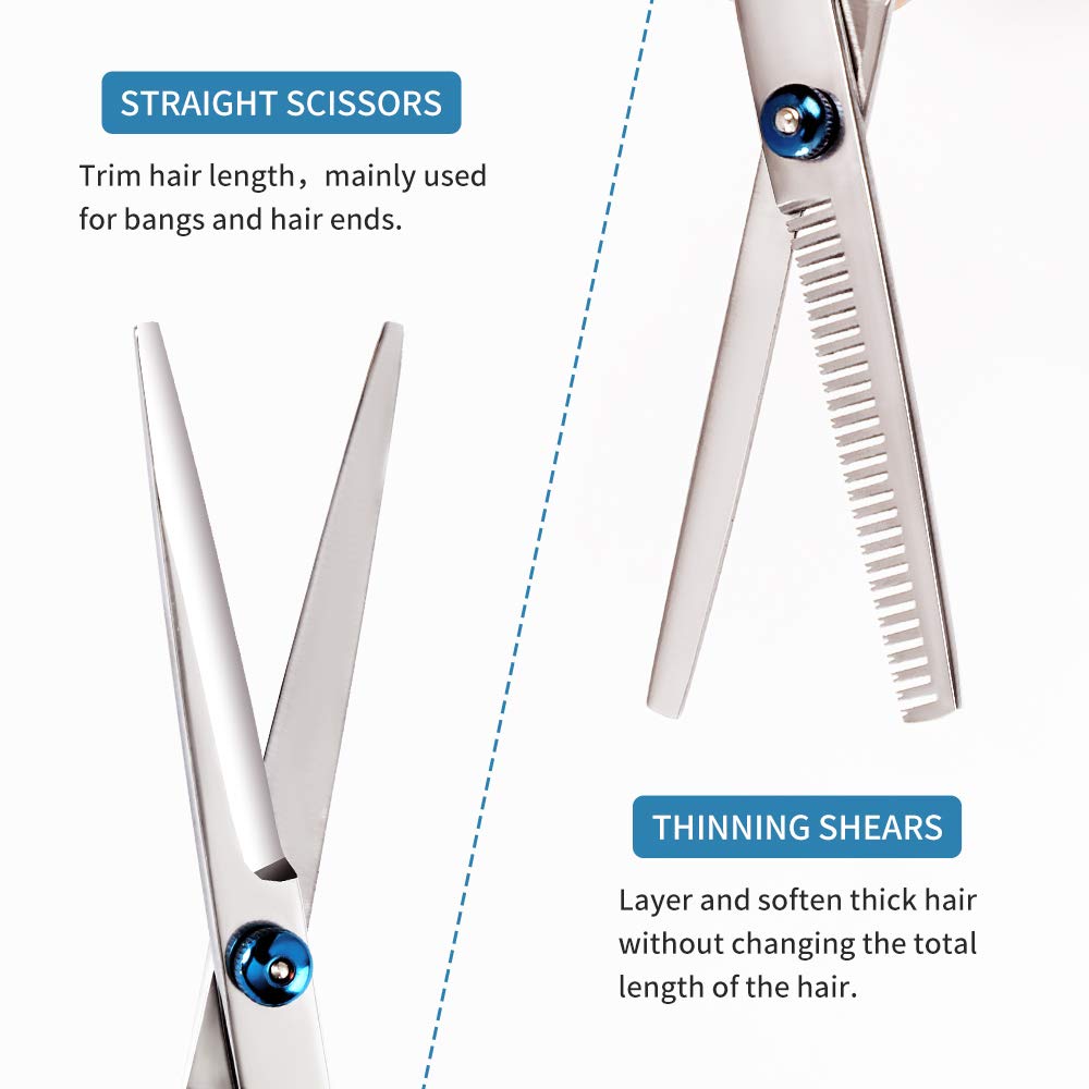 Professional Hair Cutting Scissors Kit, 10 PCS Barber Thinning Shears Haircut Tools Set with Cape Clips Comb and Leather Case for Men Women Adults Kids Salon Hairdressing : Beauty