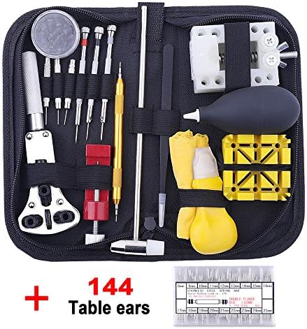 180 PCS Watch Repair Tool Kit Case Opener Spring Bar Tool Set, NZACE Watch Band Link Pin Tool Set with Hammer and Carrying Case (Black)