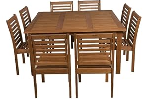 Amazonia Venice 9-Piece Outdoor Armless Square Dining Set | Eucalyptus Wood | Ideal for Patio and Indoors