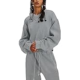 Flygo Women Sweat Set Sweatsuit Fleece 2 Piece Joggers Tracksuit Outfits Crop Sweatshirt Sweatpants Sets