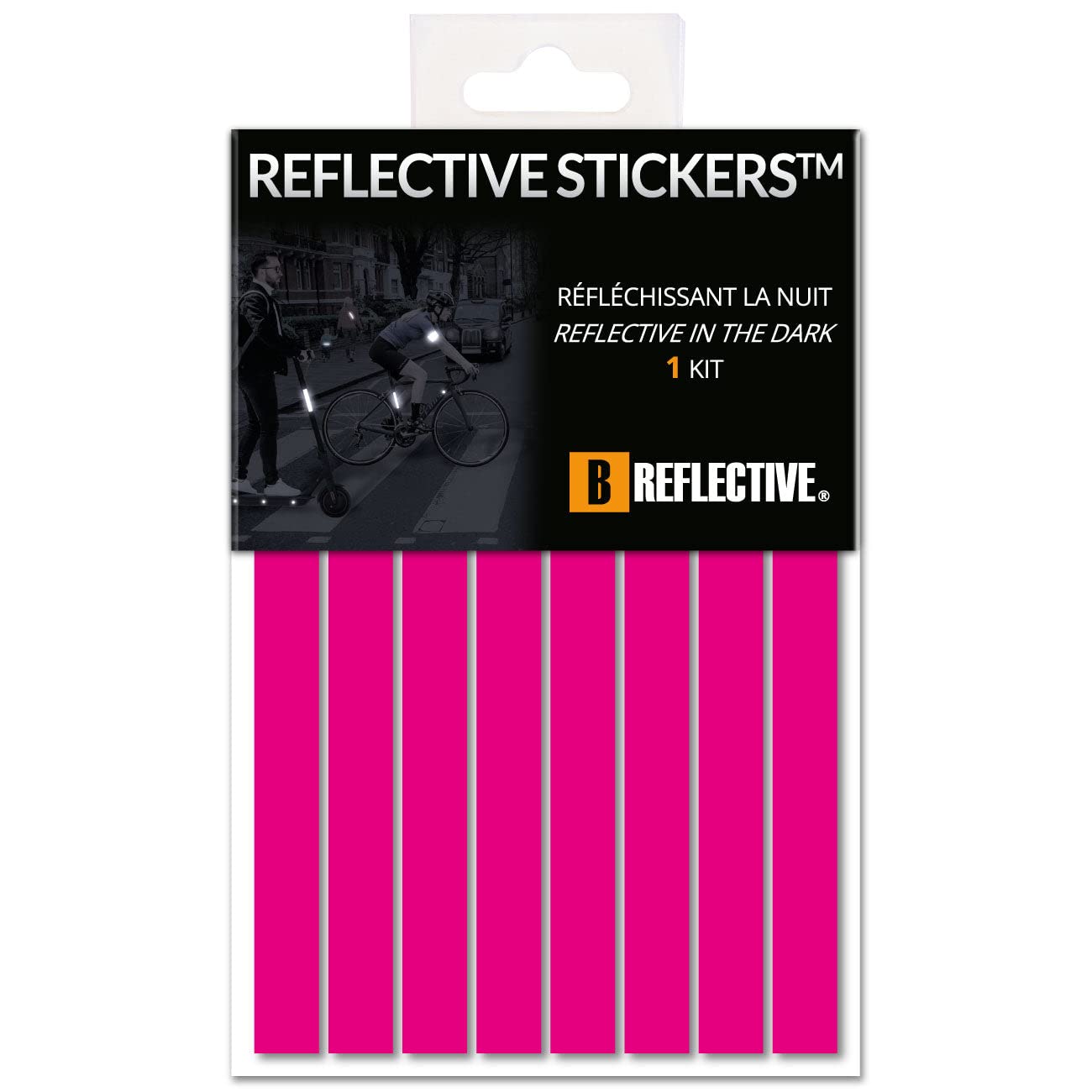 B REFLECTIVE 3M® LINES, Reflective Stripes Kit, Multi-Support: Bicycle, Electric Scooter, Motor Scooter, Electric Unicycle, 3M Technology™, 1x15cm, Pink