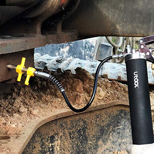 UTOOL Grease Gun with Locking Grease Gun Coupler, 7000 PSI Heavy Duty Pistol Grip Grease Gun Set with 14 oz Load, 18 Inch Spring Flex Hose Included - Thumbnail 5