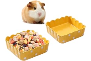 Acsist 2PCS Cute Ceramic Hamster Food Bowl Square Guinea Pig Water Bowls Dish Prevent Tipping Moving Bunny Feeding Bowl for Rabbit Syrian Hamster Hedgehog Sugar Glider(Yellow)
