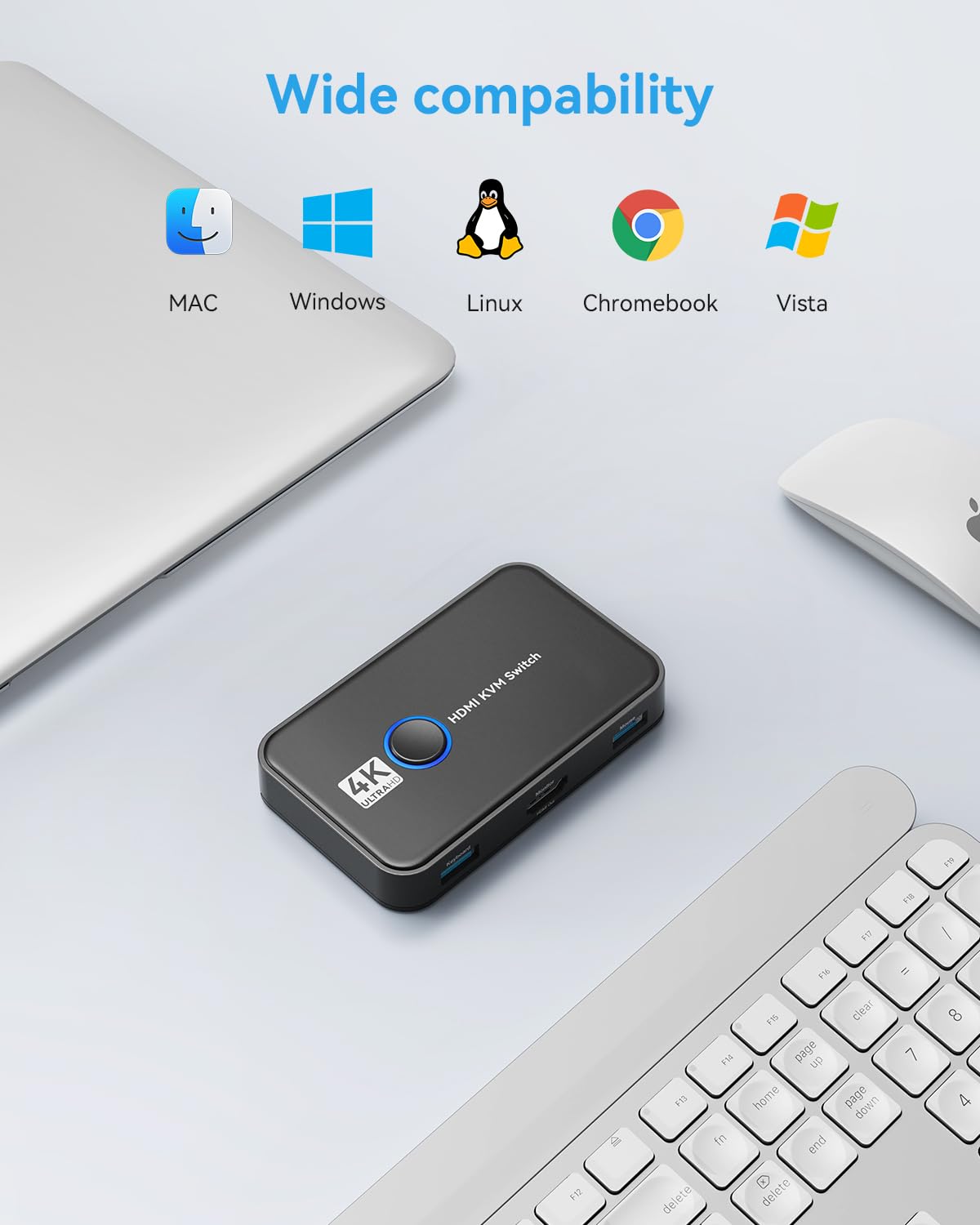 Giimake KVM Switch HDMI for 2 Computers Sharing One HD Monitor, Keyboard, and Mouse - Support 4K@60Hz, 2 HDMI Cables, 2 USB Cables, 1 USB C Charge Cable Included