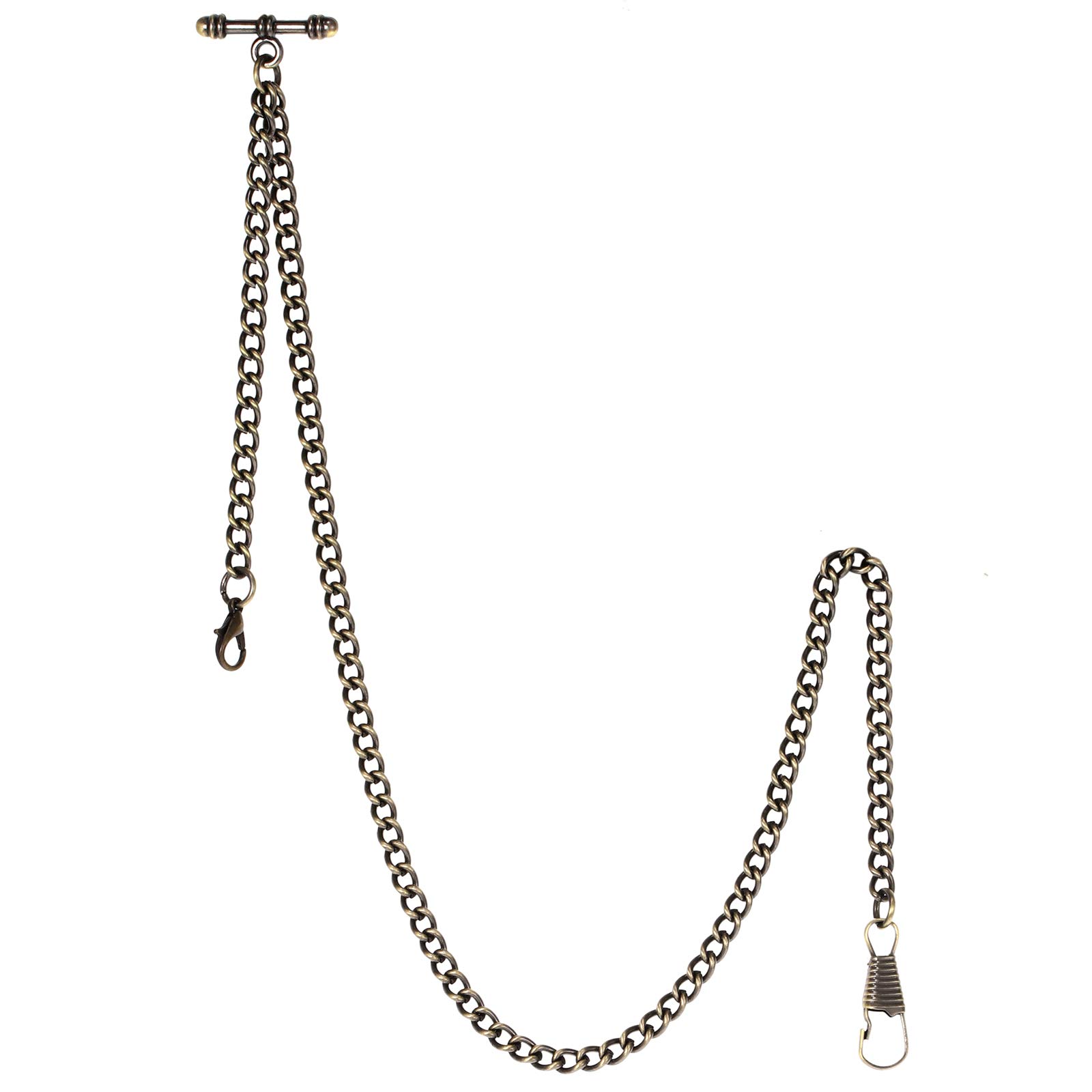 TREEWETO Pocket Watch Albert Chain T-Bar Watch Chain Link 16 inch 2 Hooks Bronze Classic Antique Fob T Bar