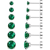 6 Pairs Hypoallergenic Surgical Steel Threaded Ear Studs for Cartilage, Helix, Lobe | Cubic Zirconia Flat Back Earrings for Women | Minimalist Everyday Jewelry Gifts