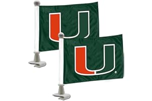 FANMATS 61913 Miami Hurricanes Ambassador Car Flags - 2 Pack Mini Auto Flags, 4in X 6in, Perfect for Hood or Trunk
