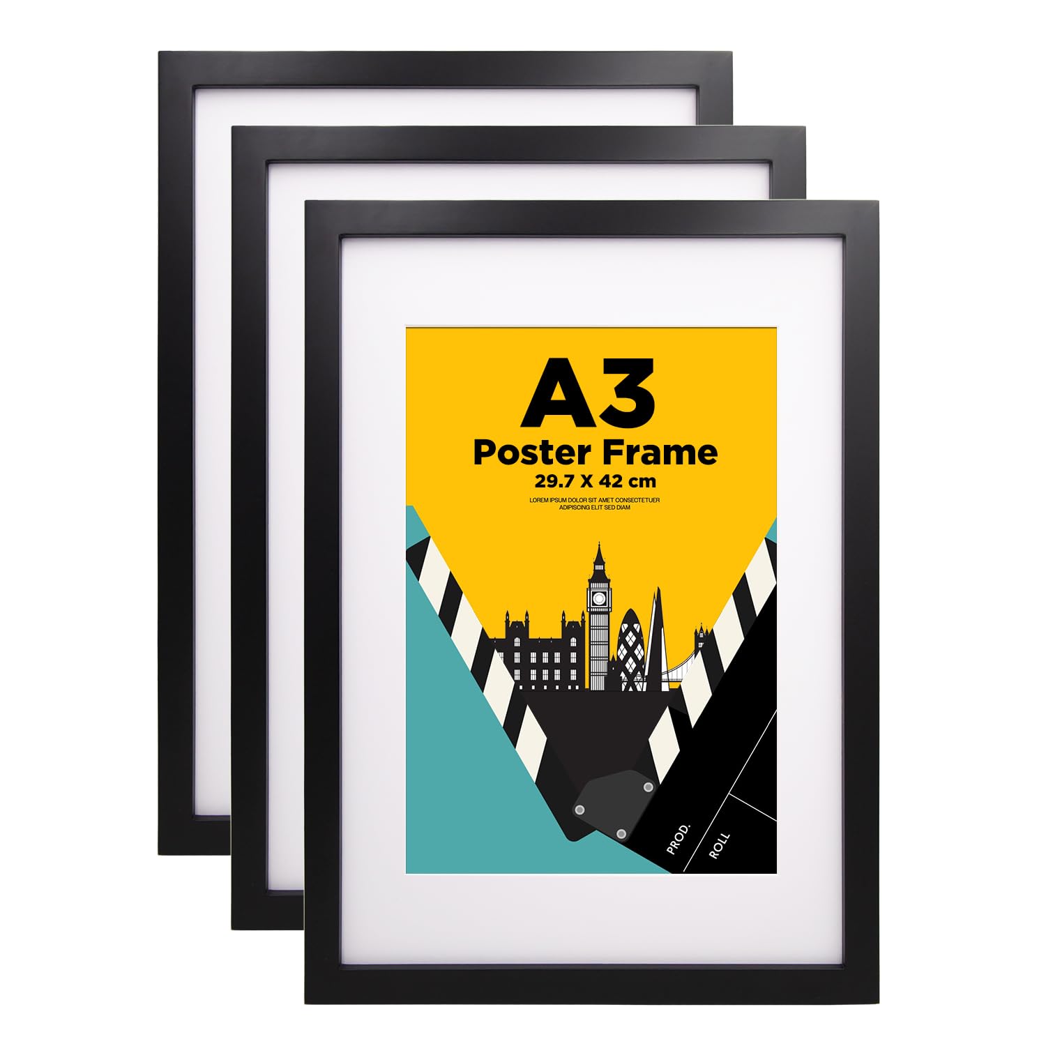 EGOFINE A3 Picture Frames, A3 Frames 100% Solid Wood Matted for A4, A3 Photo Frames with Acrylic Glass for Wall Mounting, 29.7 X 42 cm Poster Frames for Portrait, Printing,Set of 3, Black