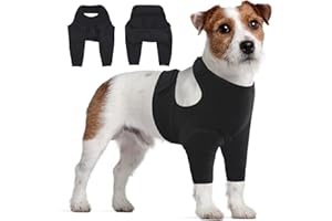 IDOMIK Dog Recovery Suit for Front Legs, Adjustable Dog Leg Sleeves to Stop Licking, Dogs Elbow Braces Protector for Leg Injuries Shoulder Wound, Cone Collar Alternatives,Black,S