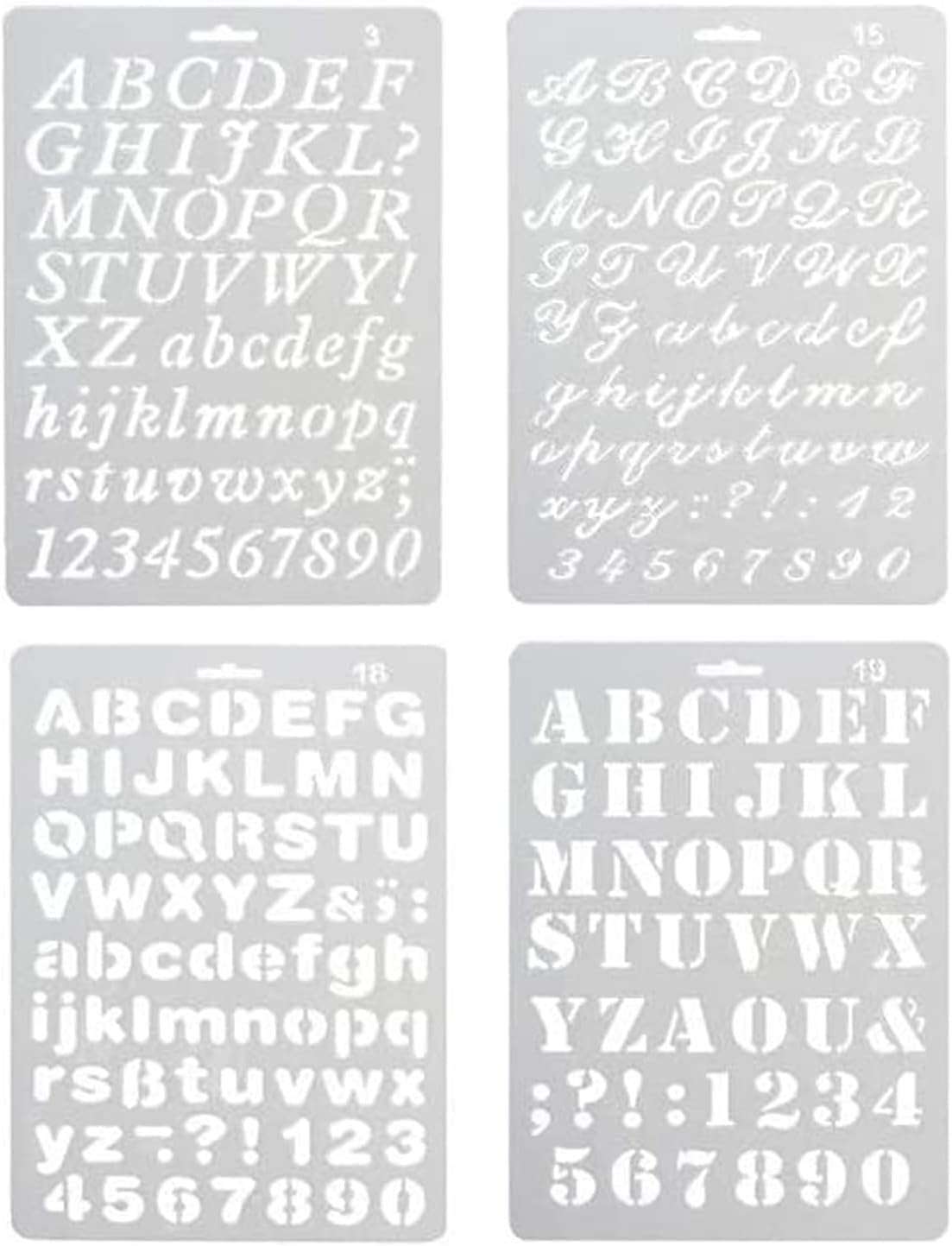 Alphabet Painting 4 PCS Assorted Styles Plastic Number and Letter Artistic Drafting Drawing Templates Stencil Set for DIY Craft Journal Photo Album Scrapbook Schedule Book Diary Art Projects
