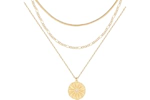 LANE WOODS Gold Plated Necklaces for Women - Multilayer Coin Medallion Pendant Necklace Adjustable Layering Choker Necklaces Chain Set Jewelry