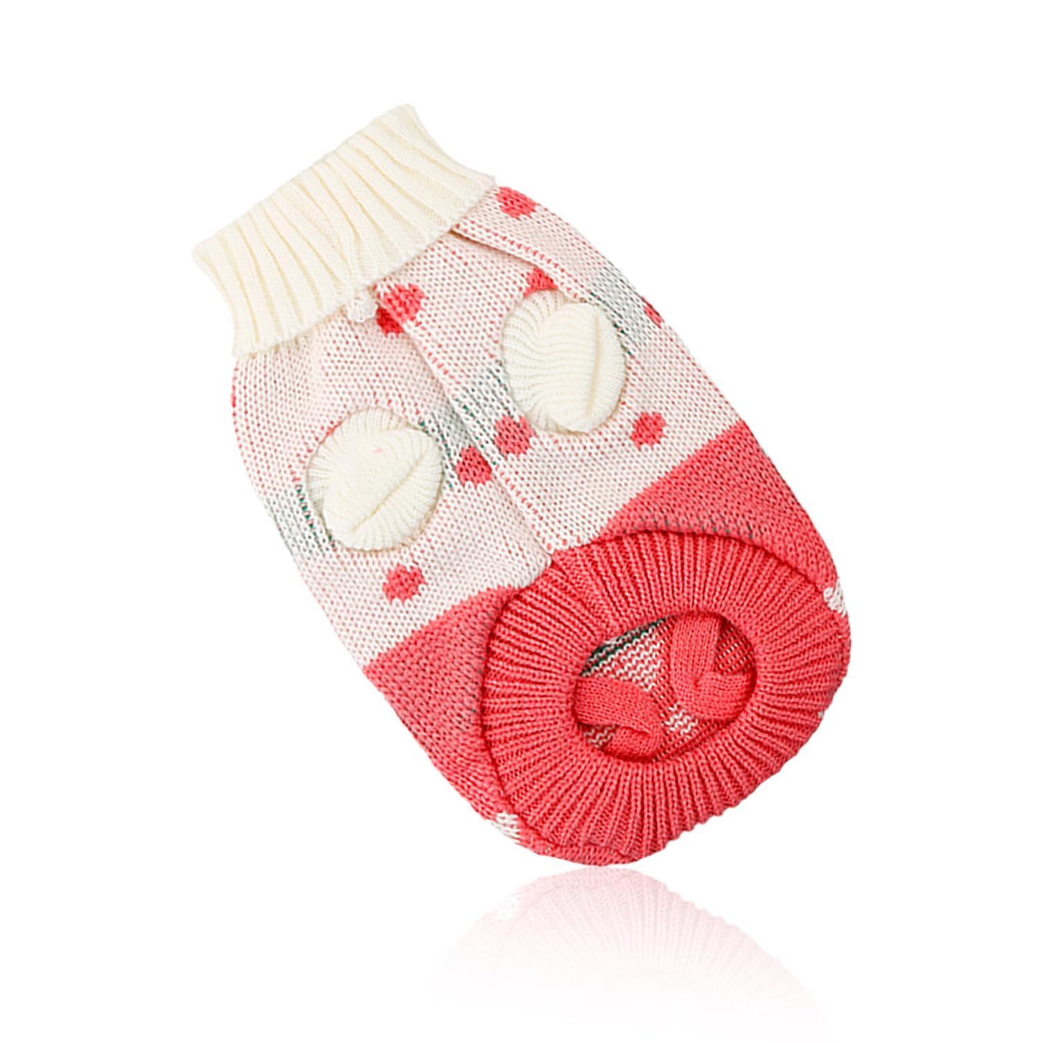 Rumyve Strawberry Cat Sweater,Winter Pet Warmth,Cute Knit Pet Cat Warm Clothing(XS)