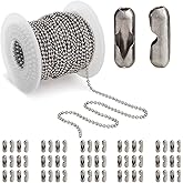 Wayilea Ball Bead Chain 52 Feet, Stainless Steel Ball Chains with 100 Pieces Matching Connectors Clasps, DIY Necklace Making Craft Dog Tag Key Chain, 2.4mm Ball, 1 Roll 16 Meters