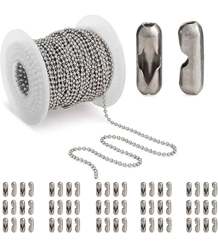 25-Foot Spool Of #6 Ball Chain (3.2mm) Nickel Plated Steel - Includes 25 Connectors