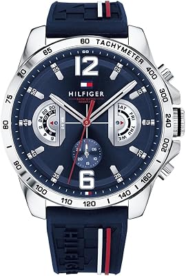 Montre Multifonction Quartz Analogique Homme 46mm - Bracelet en Silicone et Cadran Bleu Marine, 3 sous-Cadrans, Résistante à l'eau 5ATM - 1791476