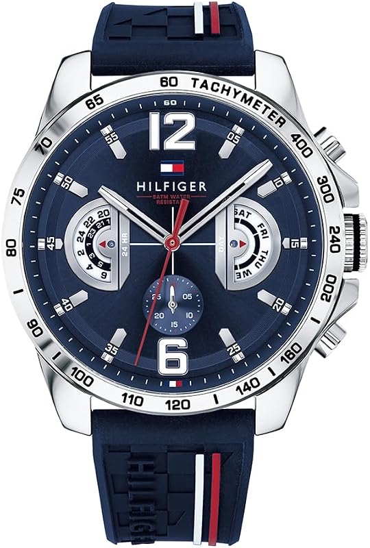 Montre Multifonction Quartz Analogique Homme 46mm - Bracelet en Silicone et Cadran Bleu Marine, 3 sous-Cadrans, Résistante à l'eau 5ATM - 1791476 — photo 1 sur 6