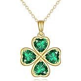 DOVRAN 14k Solid Gold Clover Necklace for Women Real Yellow Gold Emerald Four Leaf Clover Pendant Lucky Jewelry Birthday Gifts for Wife Mom