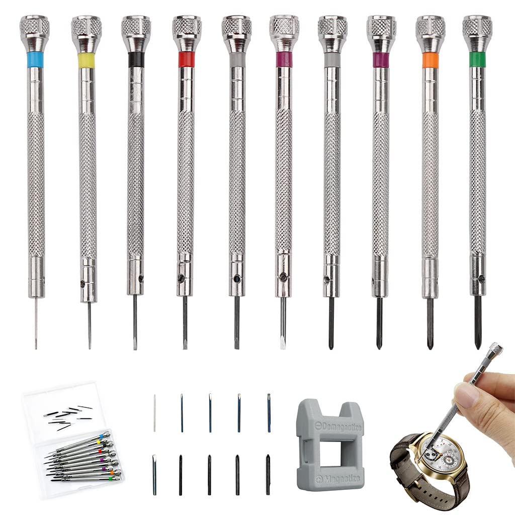 HWTONG 10 Pcs Watchmaker's Screwdriver Set, 0.6-1.6 mm, Precision Screwdriver,for Watch Screwdriver, Glasses Screwdriver Set, (HW065)