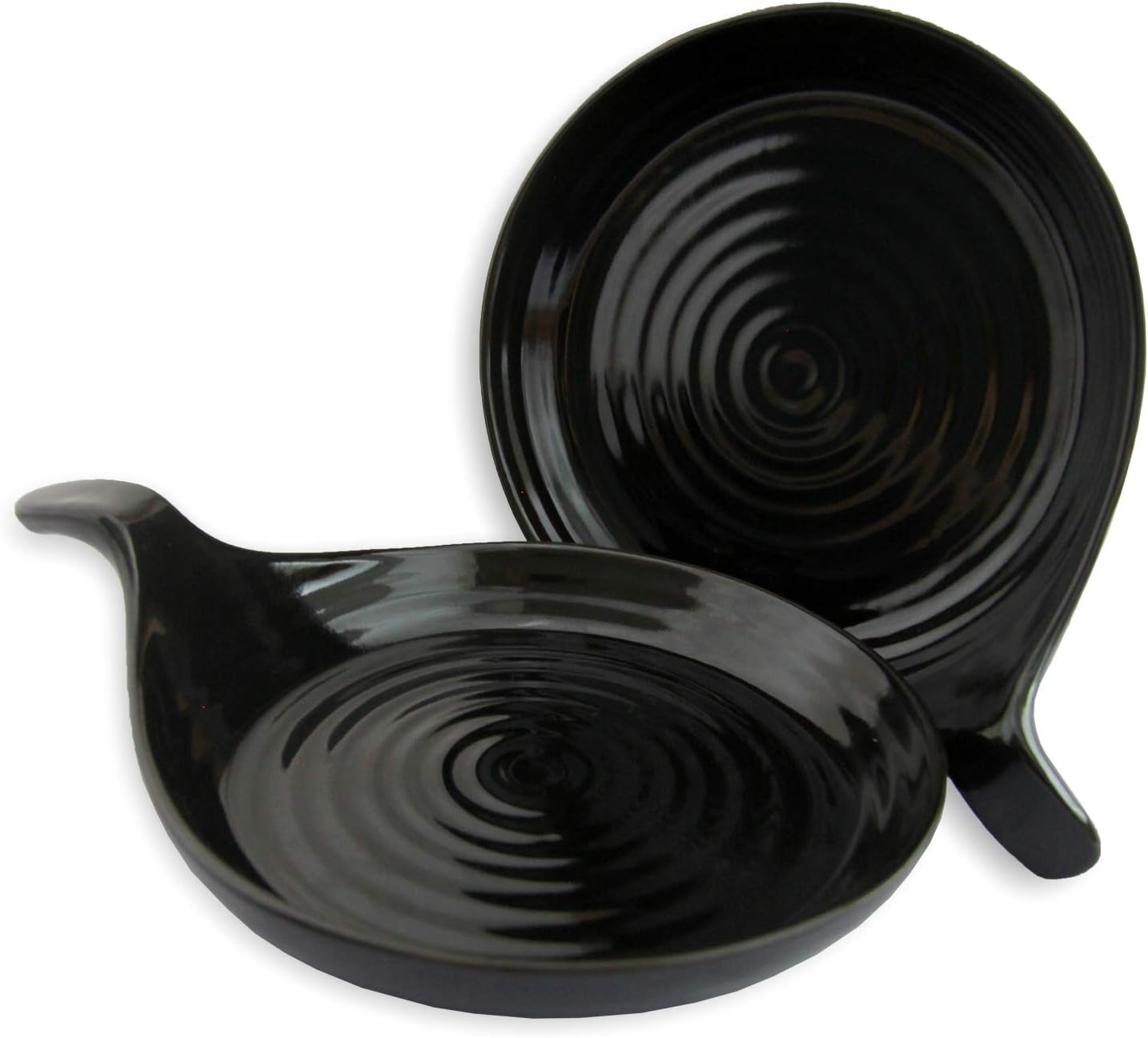Kinnaree Classic 10 Inch Plain Ceramic Black Stoneware Ceramic Skillet with Handle (Pair of 2)