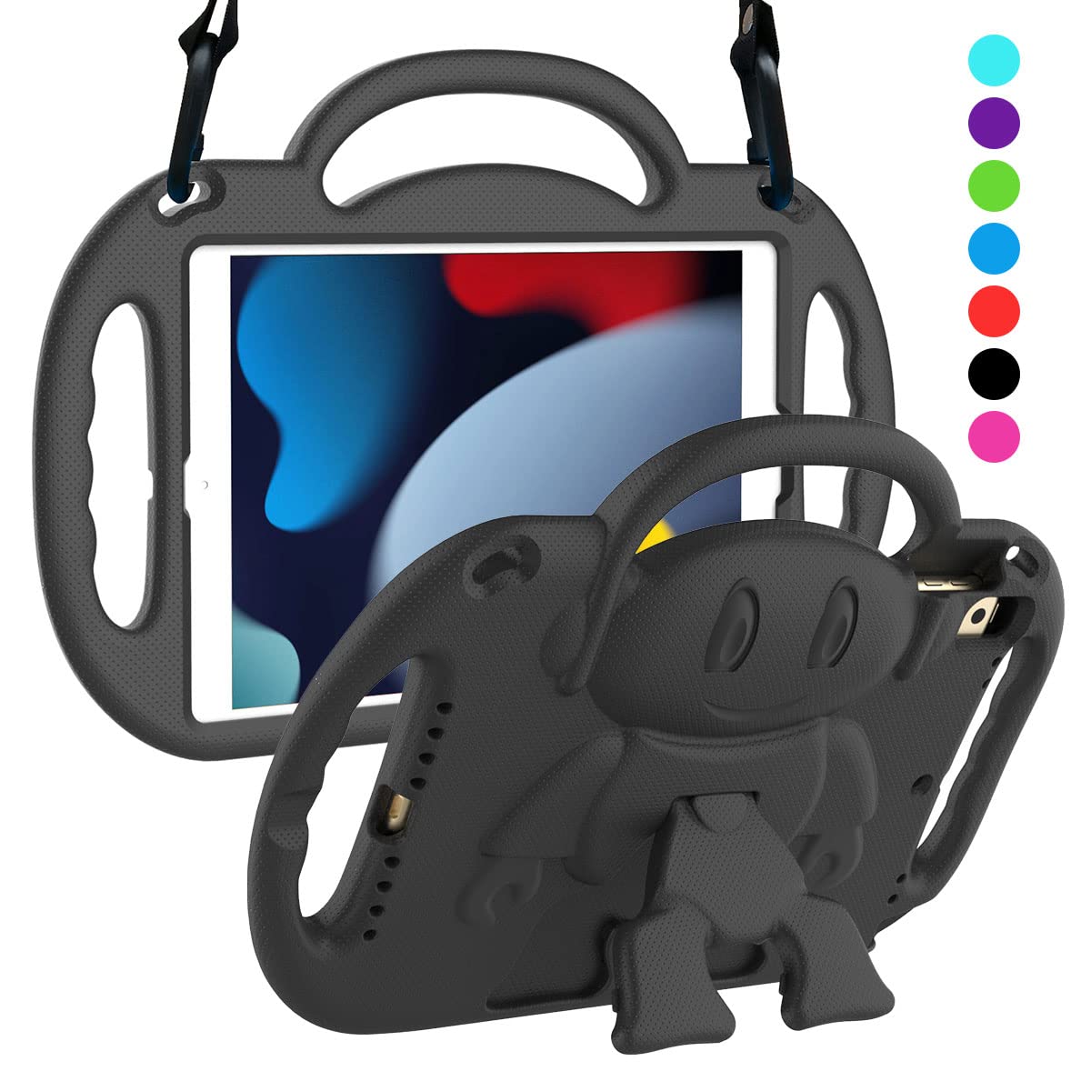 Photo 1 of SUPLIK Kids Case for iPad 9th/8th/7th Generation (10.2 inch, 2021/2020/2019), iPad 10.2" Kidproof Case with Shoulder Strap Handle Stand for Apple iPad 7th/8th/9th Gen, Black